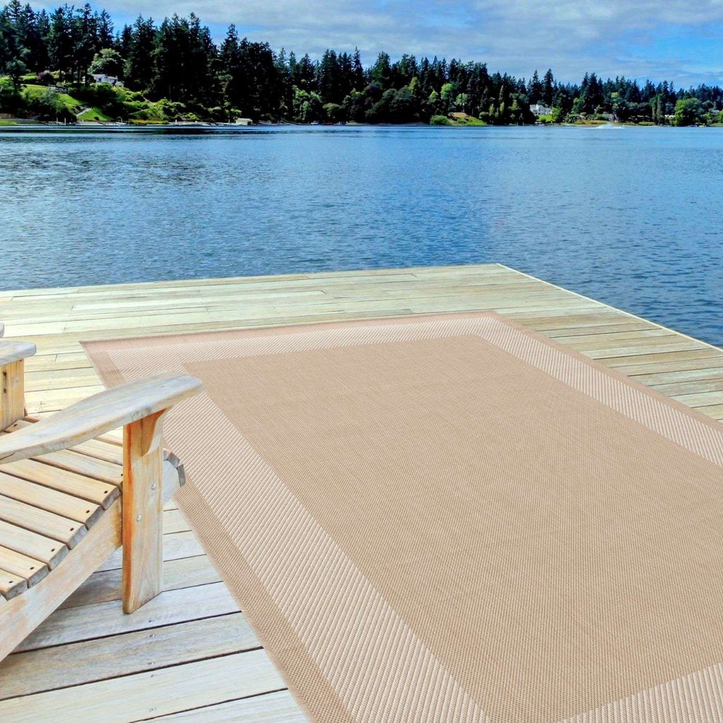 Ecology Outdoor Rug | Beige Bordered Flatweave | Weatherproof Polypropylene