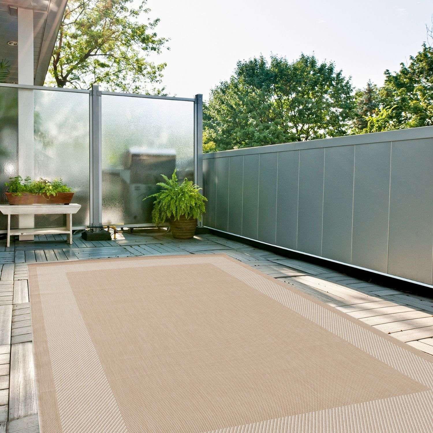 Ecology Outdoor Rug | Beige Bordered Flatweave | Weatherproof Polypropylene