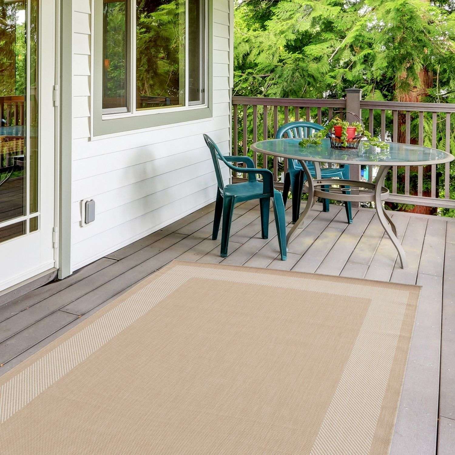 Ecology Outdoor Rug | Beige Bordered Flatweave | Weatherproof Polypropylene