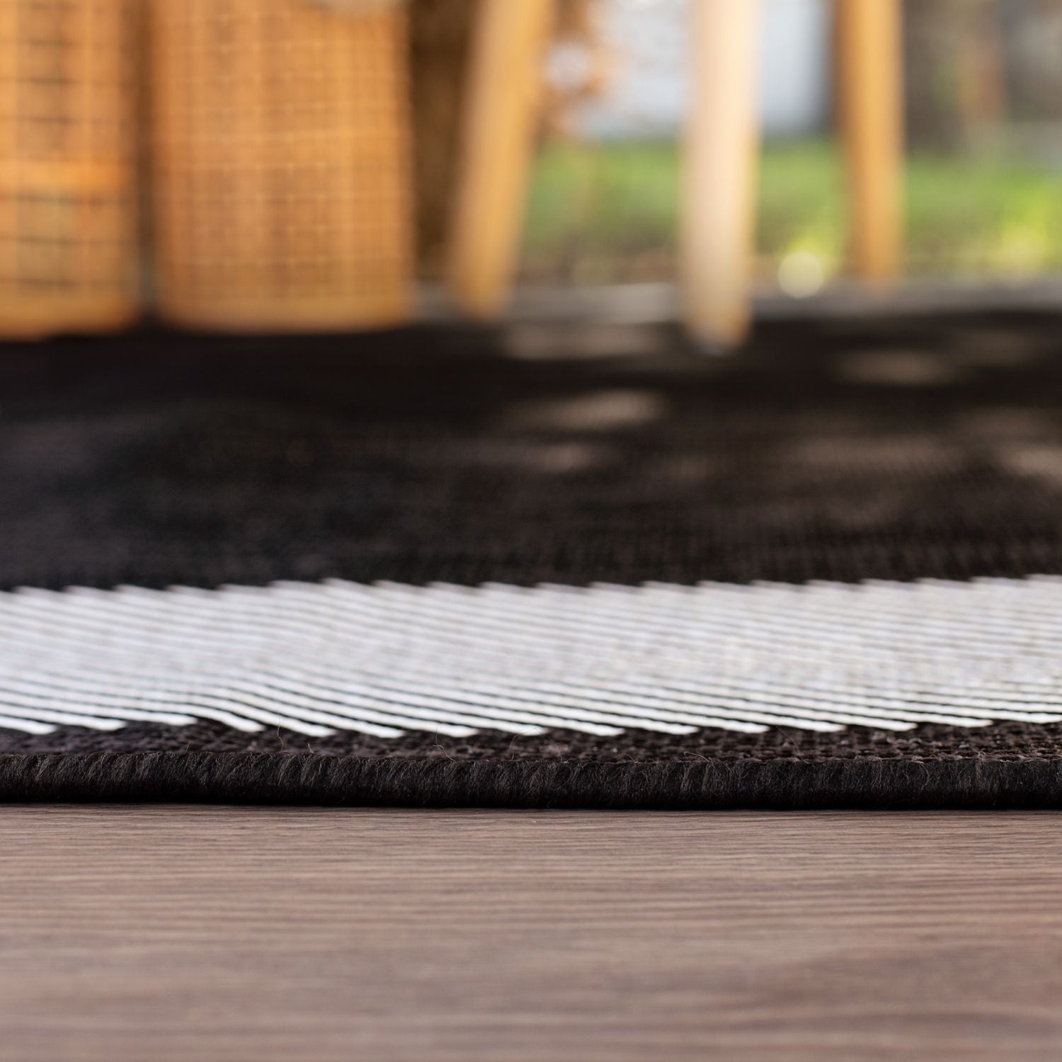 Ecology Outdoor Rug | Black Bordered Flatweave | Weatherproof Polypropylene