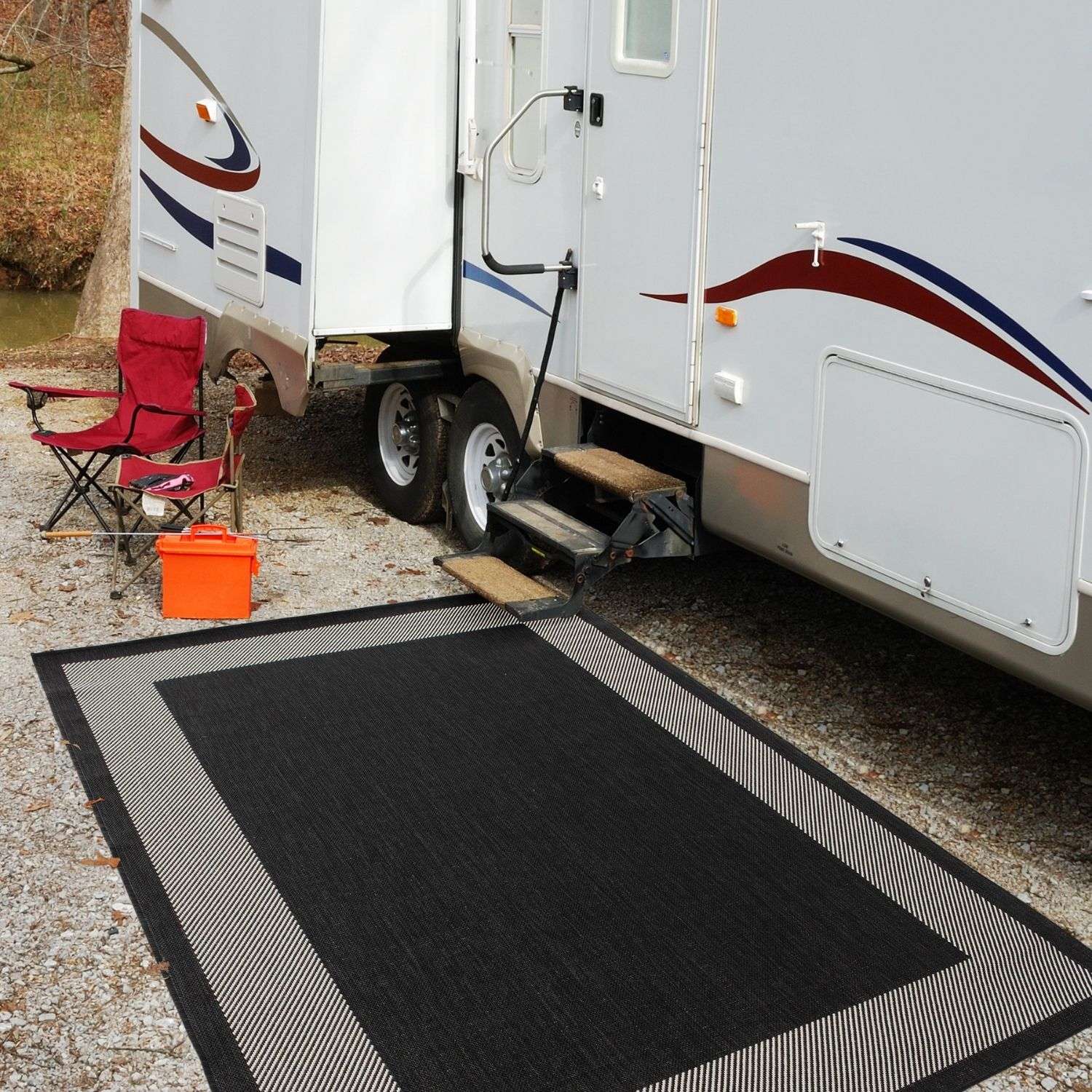 Ecology Outdoor Rug | Black Bordered Flatweave | Weatherproof Polypropylene
