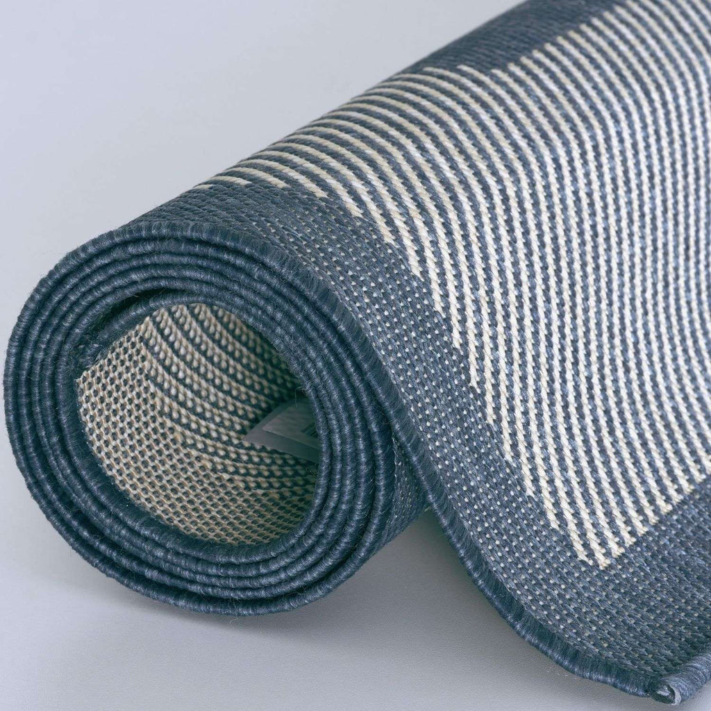 Ecology Outdoor Rug | Blue Bordered Flatweave | Weatherproof Polypropylene