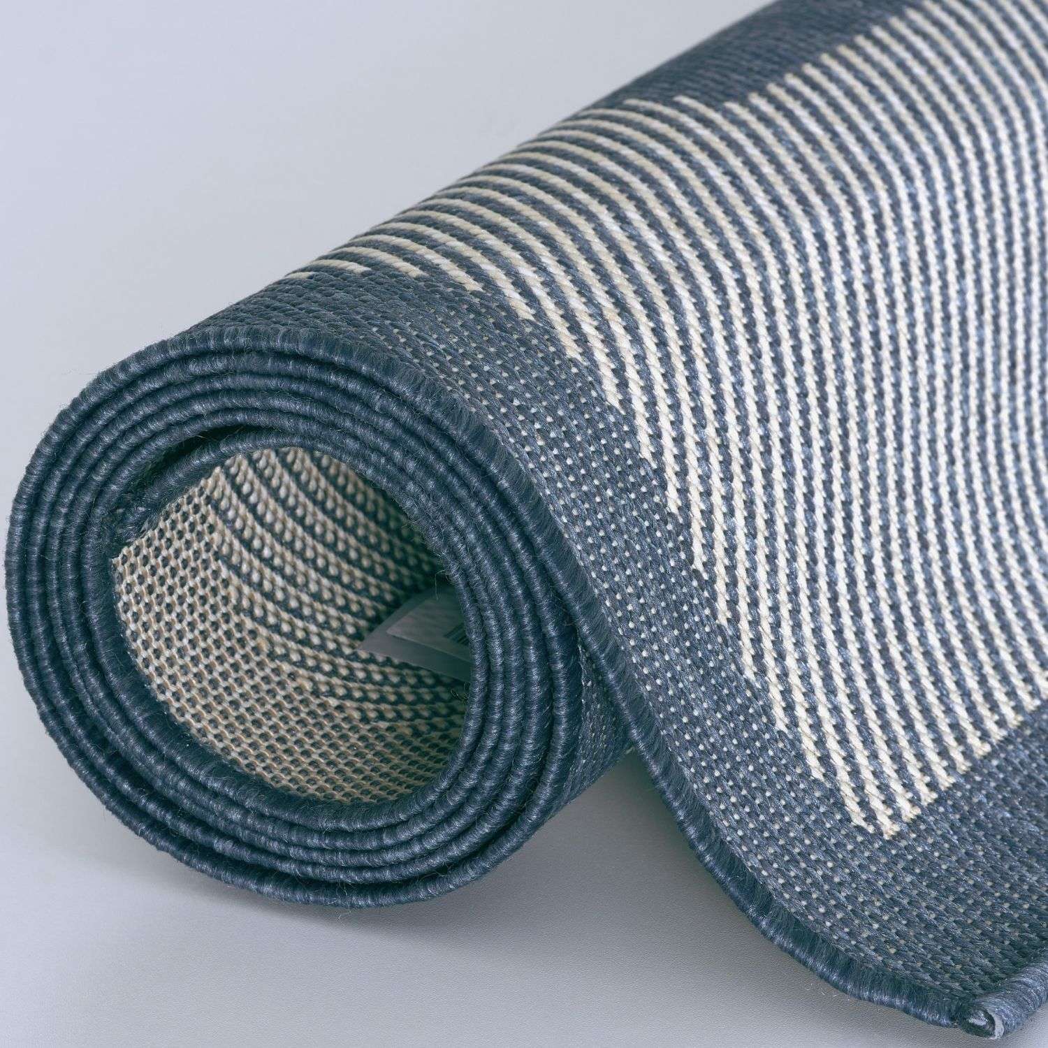 Ecology Outdoor Rug | Blue Bordered Flatweave | Weatherproof Polypropylene