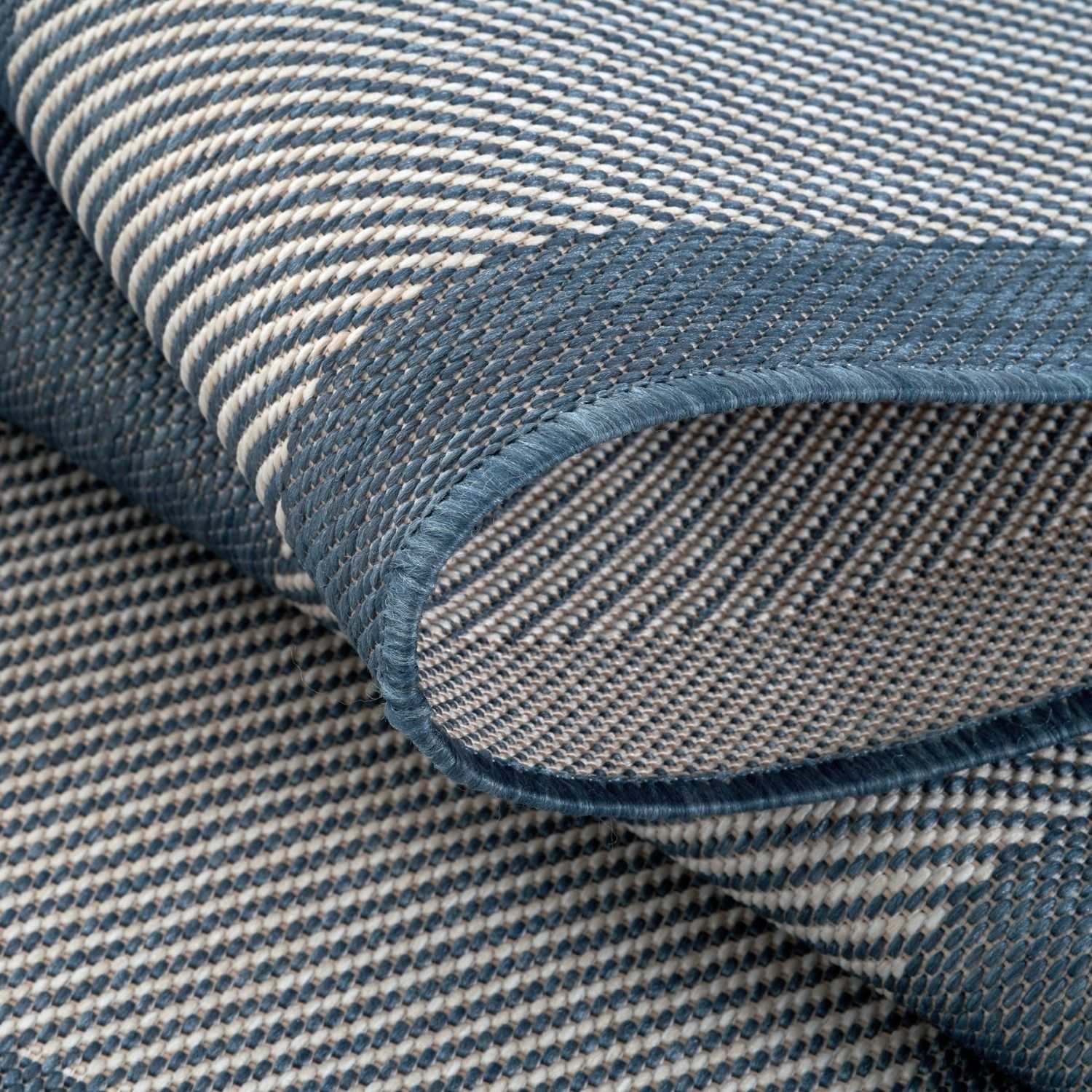 Ecology Outdoor Rug | Blue Bordered Flatweave | Weatherproof Polypropylene