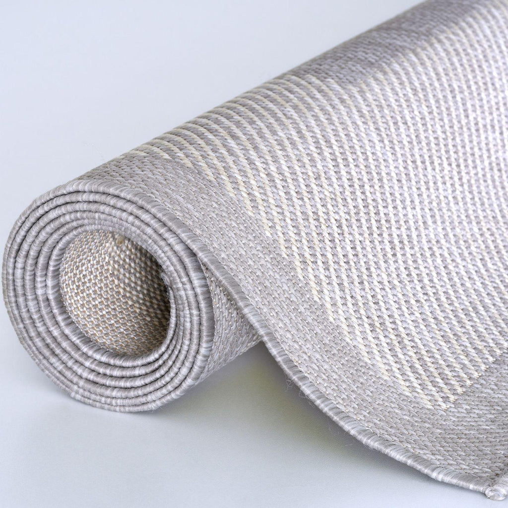 Ecology Outdoor Rug | Grey Bordered Flatweave | Weatherproof Polypropylene