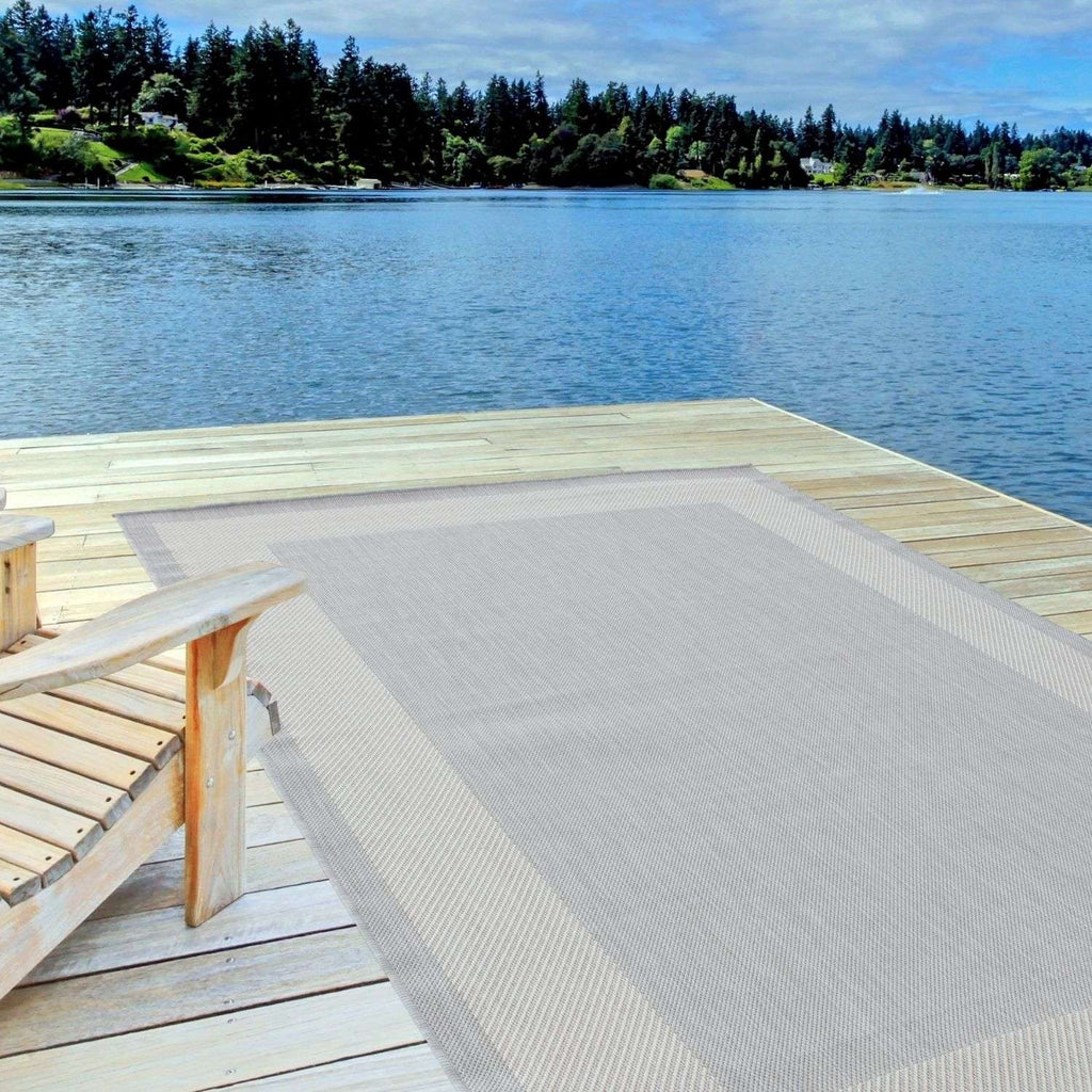Ecology Outdoor Rug | Grey Bordered Flatweave | Weatherproof Polypropylene