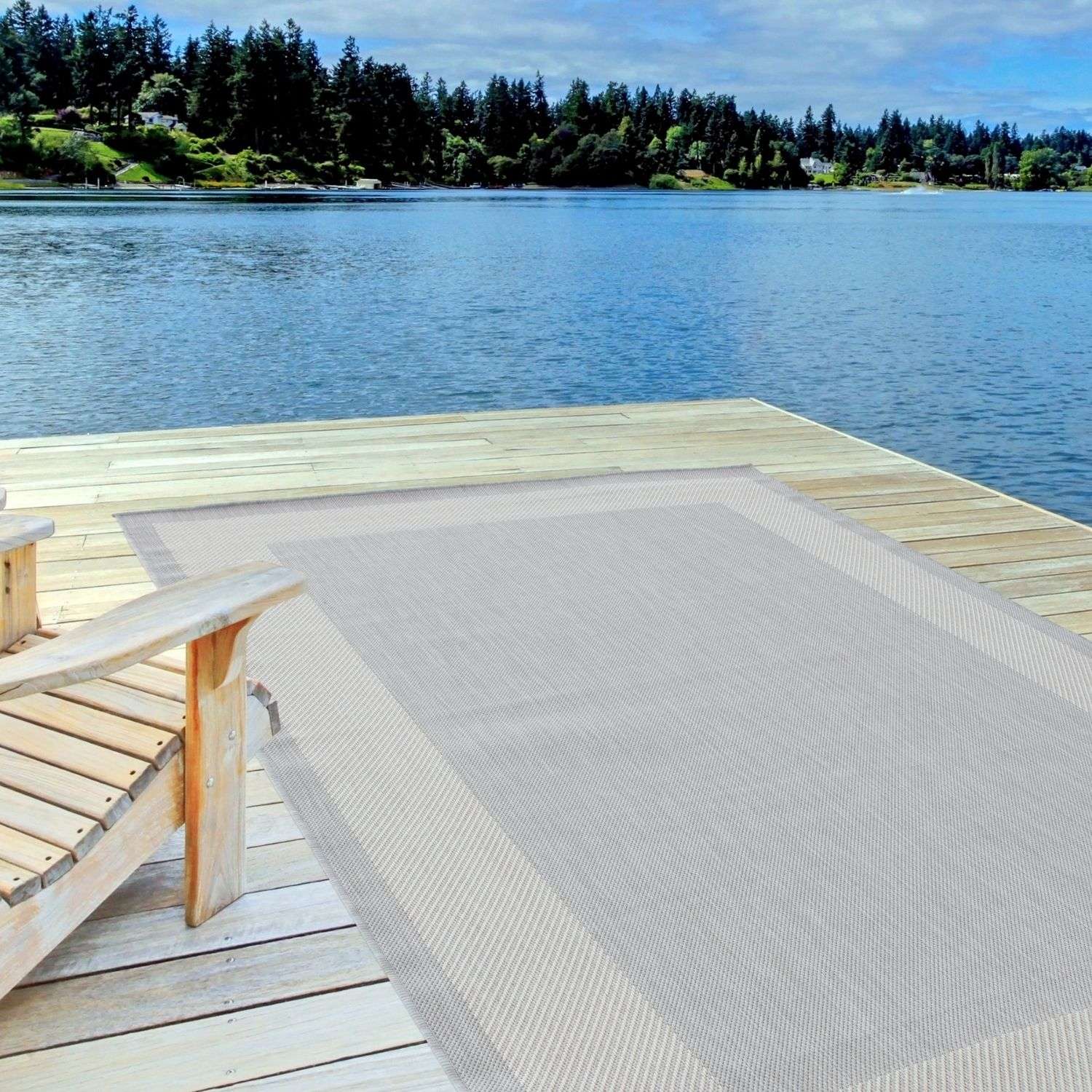 Ecology Outdoor Rug | Grey Bordered Flatweave | Weatherproof Polypropylene