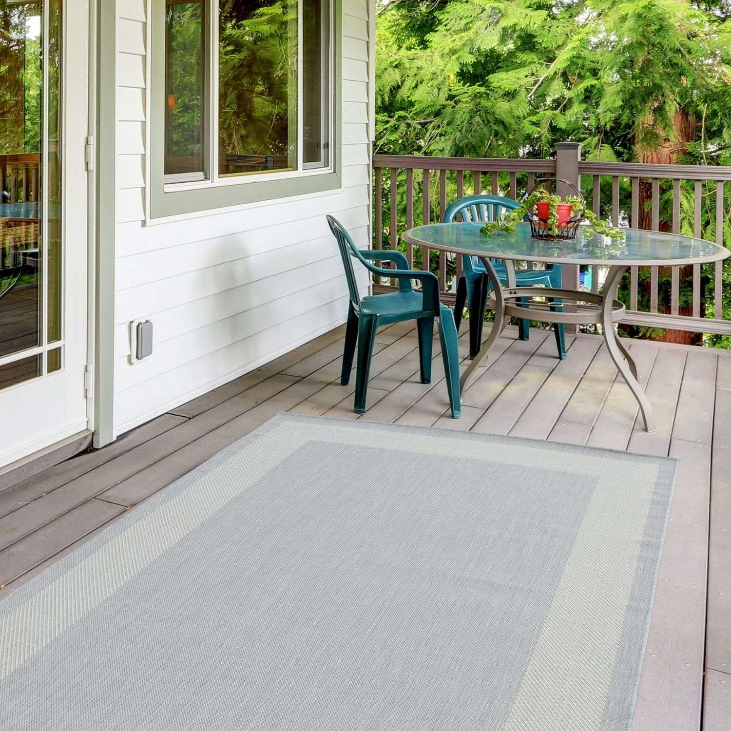 Ecology Outdoor Rug | Grey Bordered Flatweave | Weatherproof Polypropylene