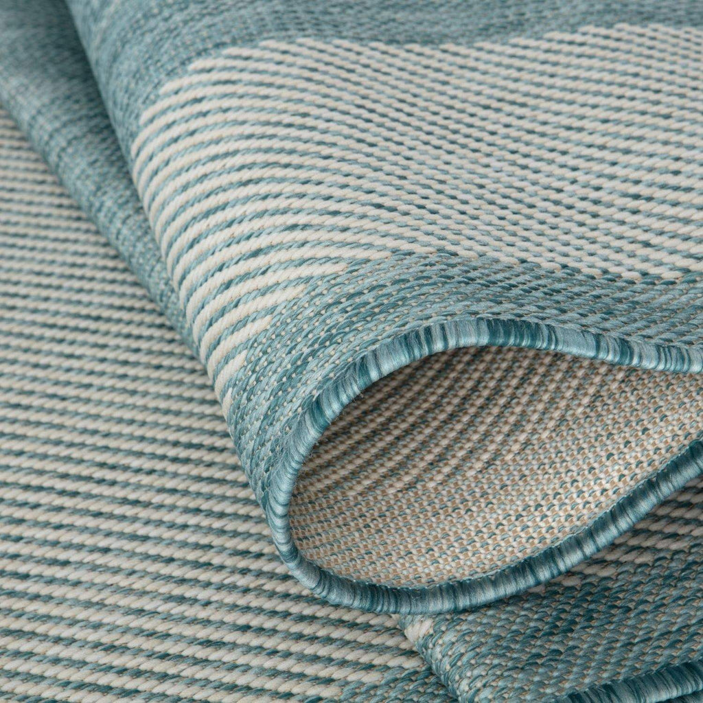 Ecology Outdoor Rug | Aqua Bordered Flatweave | Weatherproof Polypropylene