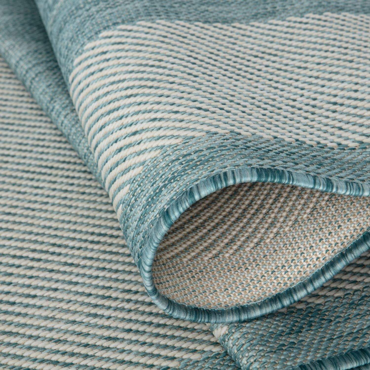 Ecology Outdoor Rug | Aqua Bordered Flatweave | Weatherproof Polypropylene