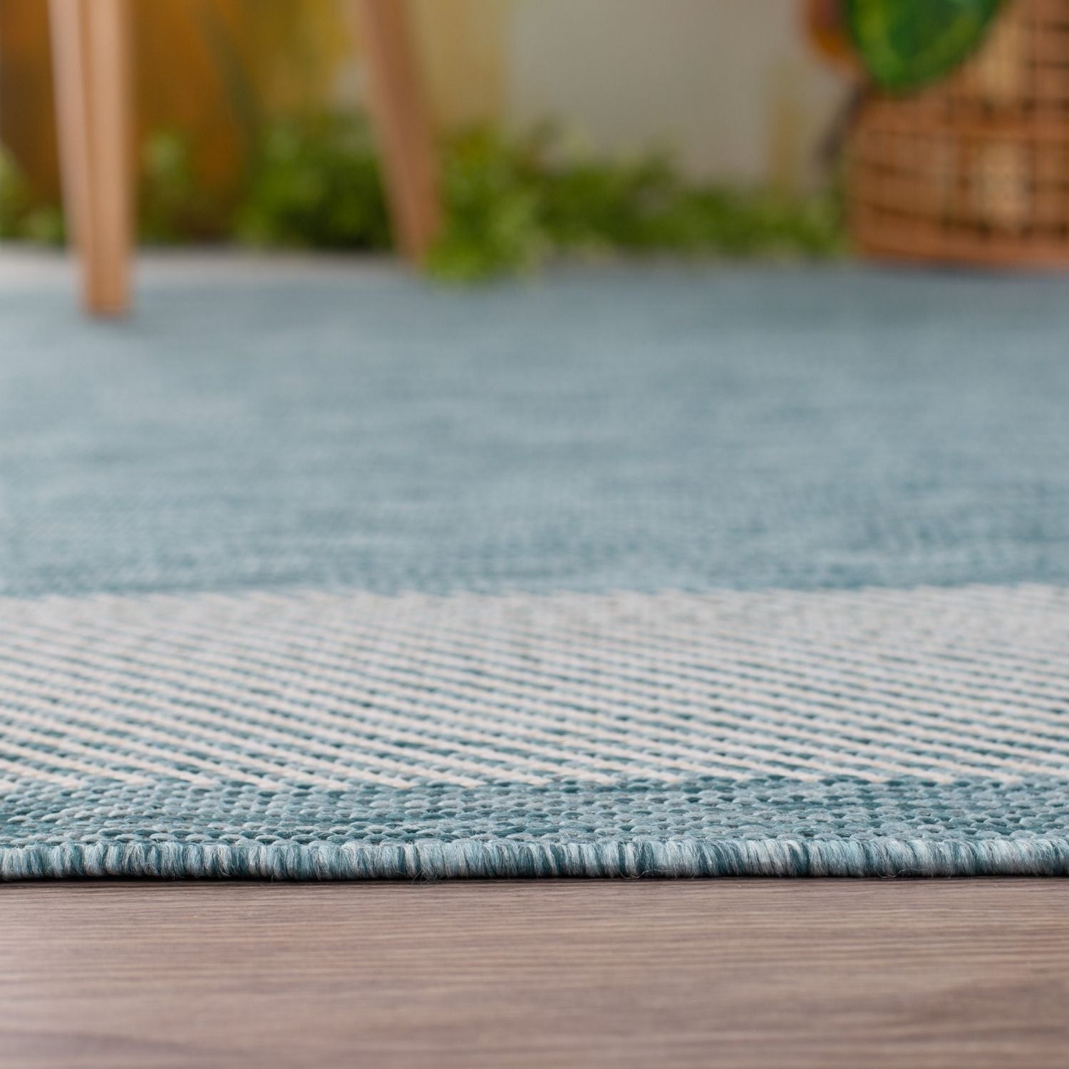 Ecology Outdoor Rug | Aqua Bordered Flatweave | Weatherproof Polypropylene