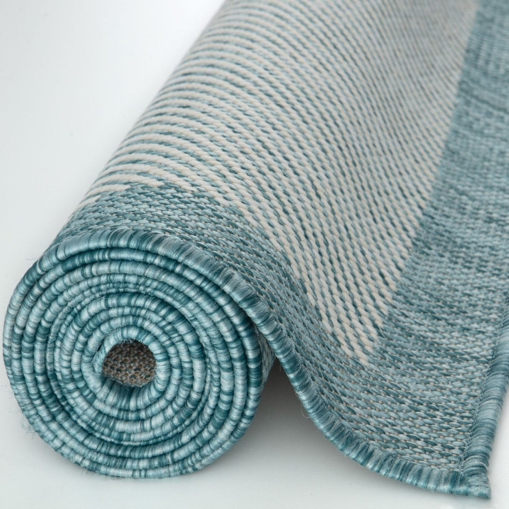 Ecology Outdoor Rug | Aqua Bordered Flatweave | Weatherproof Polypropylene