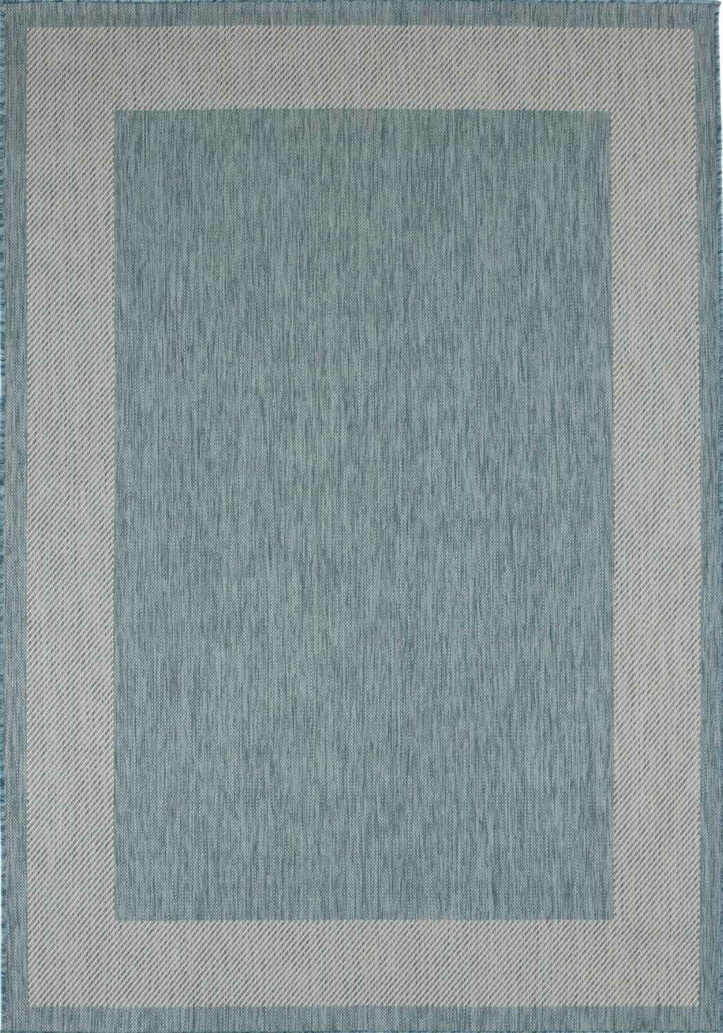 Ecology Outdoor Rug in aqua bordered weatherproof polypropylene