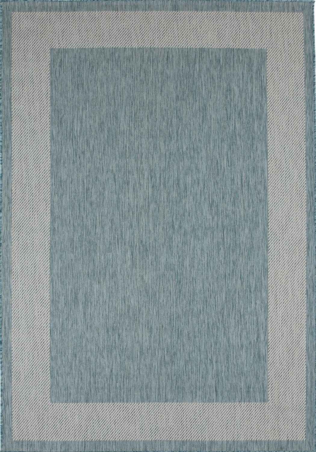 Ecology Outdoor Rug in aqua bordered weatherproof polypropylene