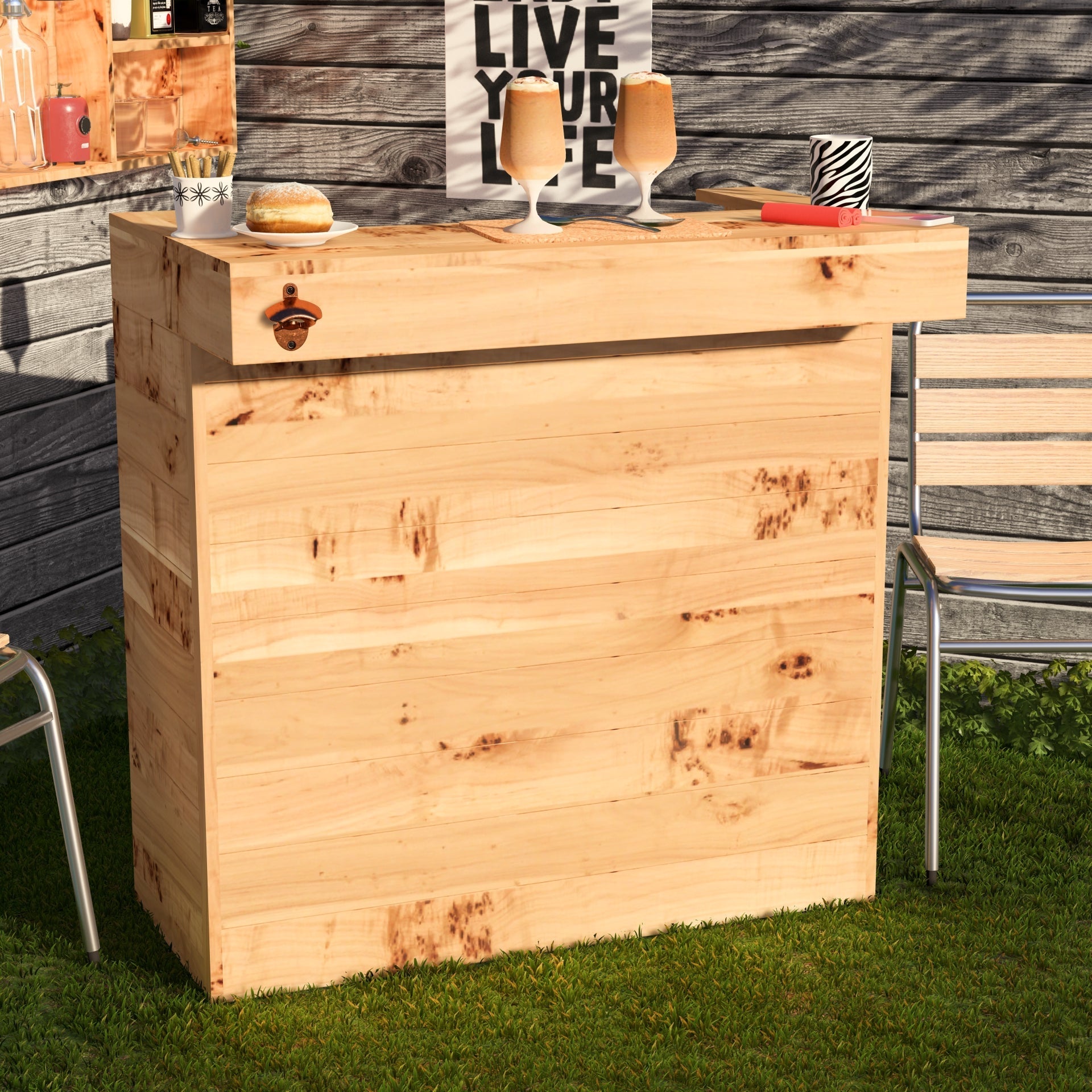 Rustic Wooden Pallet Garden Bar 100cm