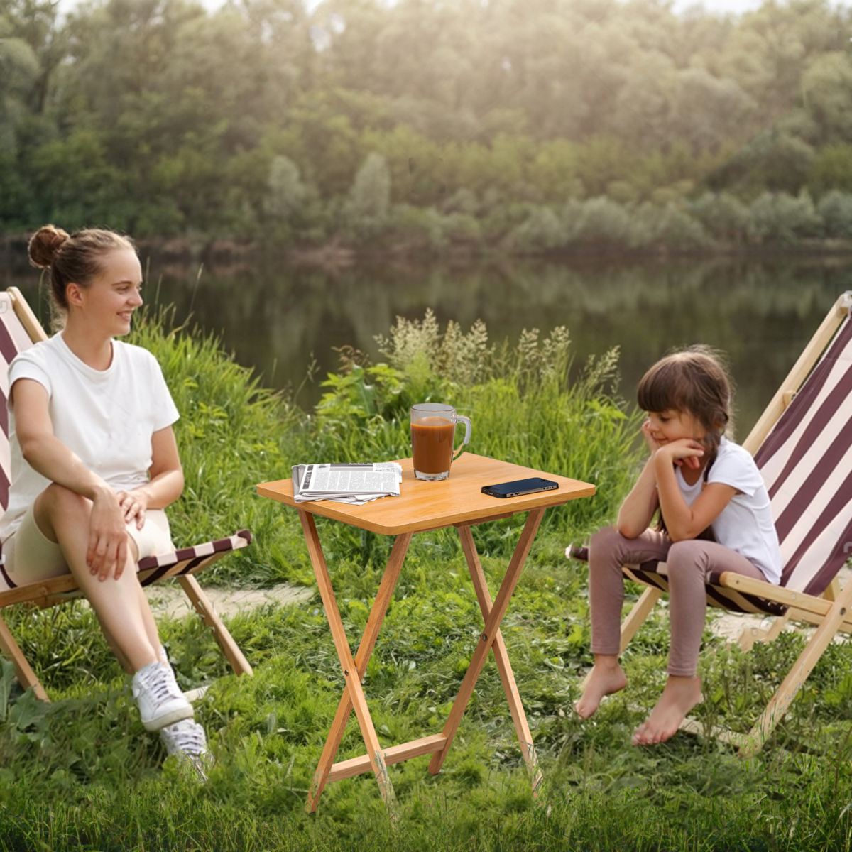 Heva Folding Snack Table | Natural Tropical Hevea Wood Folding Snack Table