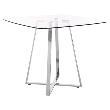 Metropolitan Dining Table | Clear Glass Square Dining Table with Silver Finish Legs
