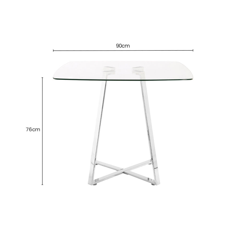 Metropolitan Dining Table | Clear Glass Square Dining Table with Silver Finish Legs
