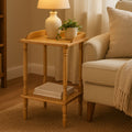 Heva Side Table | Natural Tropical Hevea Wood Side Table with Lower Shelf