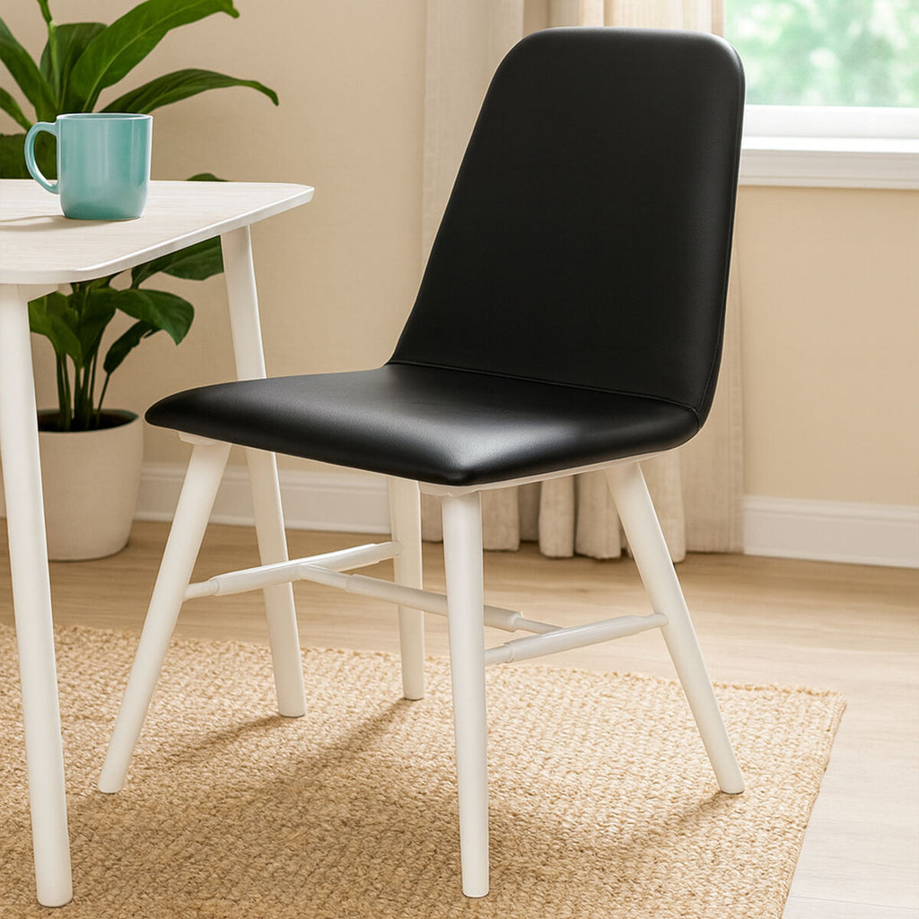 Cassy Dining Chair | Black Leather Effect Dining Chair with White Legs