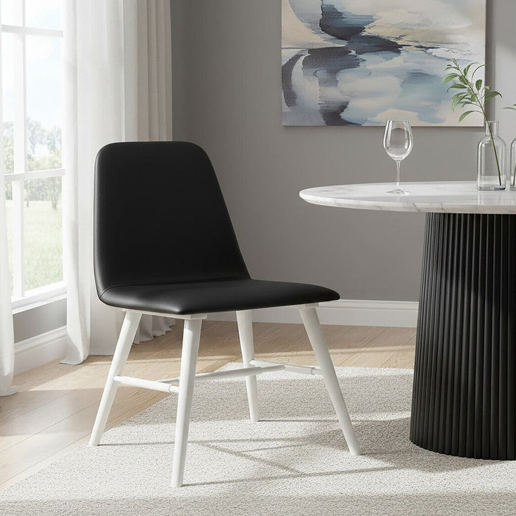 Cassy Dining Chair | Black Leather Effect Dining Chair with White Legs