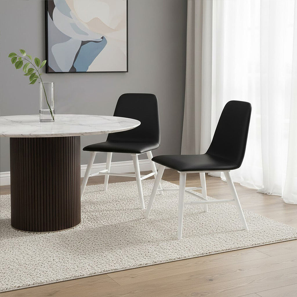 Cassy Dining Chair | Black Leather Effect Dining Chair with White Legs