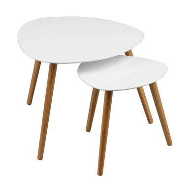 Nostra Side Table Set | White Gloss and Bamboo Set of 2 Triangular Side Tables