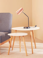 Nostra Side Table Set | White Gloss and Bamboo Set of 2 Triangular Side Tables