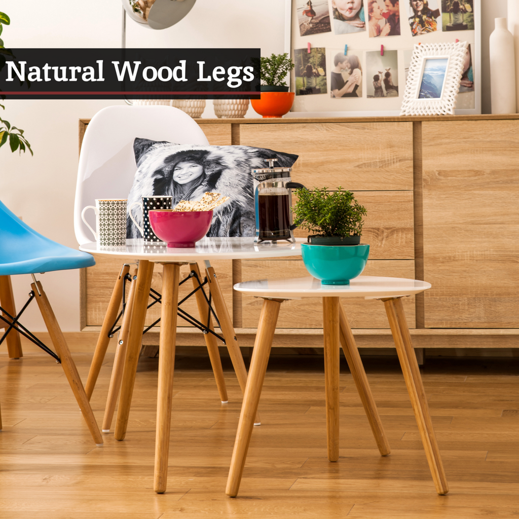 Nostra Side Table Set | White Gloss and Bamboo Set of 2 Triangular Side Tables
