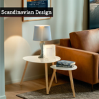 Nostra Side Table Set | White Gloss and Bamboo Set of 2 Triangular Side Tables