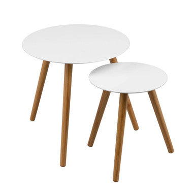 Nostra Side Table Set | White Gloss and Bamboo Set of 2 Round Side Tables