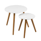 Nostra Side Table Set | White Gloss and Bamboo Set of 2 Round Side Tables