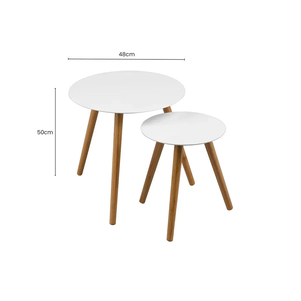 Nostra Side Table Set | White Gloss and Bamboo Set of 2 Round Side Tables
