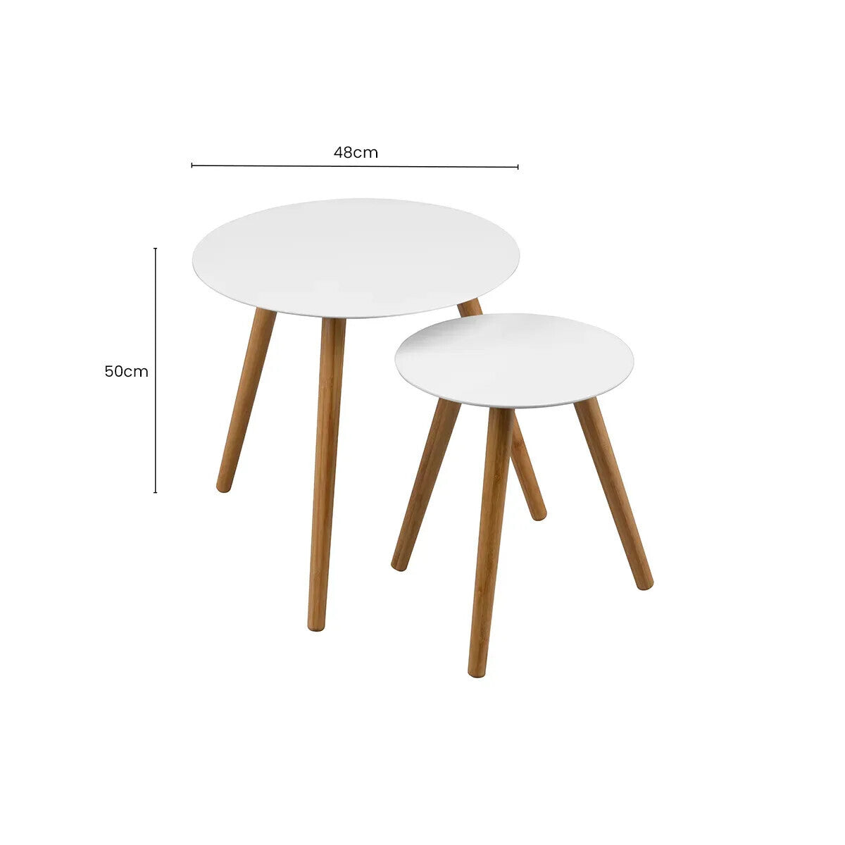 Nostra Side Table Set | White Gloss and Bamboo Set of 2 Round Side Tables