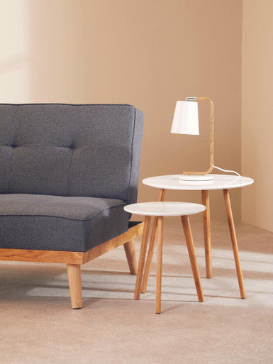 Nostra Side Table Set | White Gloss and Bamboo Set of 2 Round Side Tables