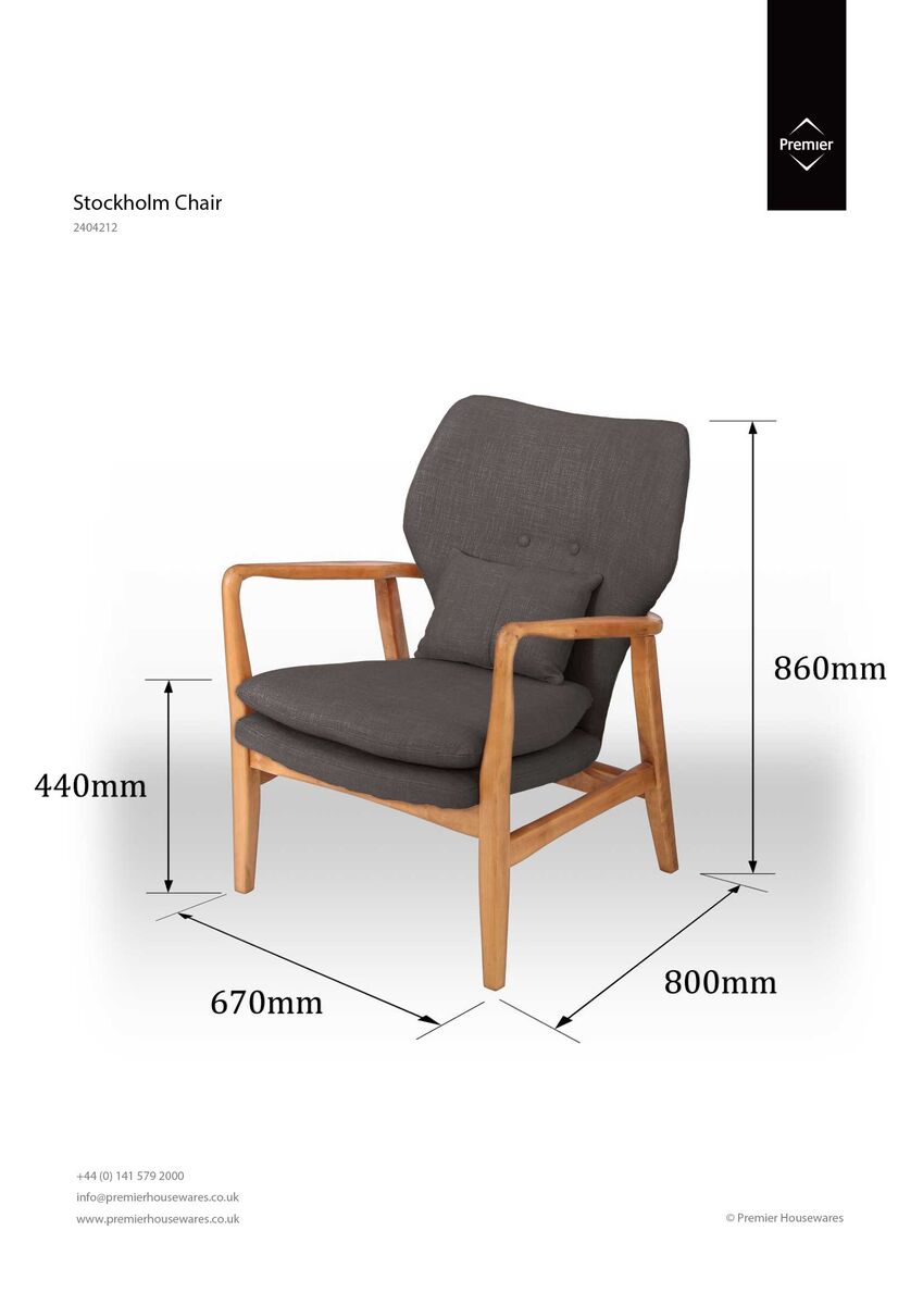 Stockholm Accent Chair | Grey Fabric Chair with Wooden Frame