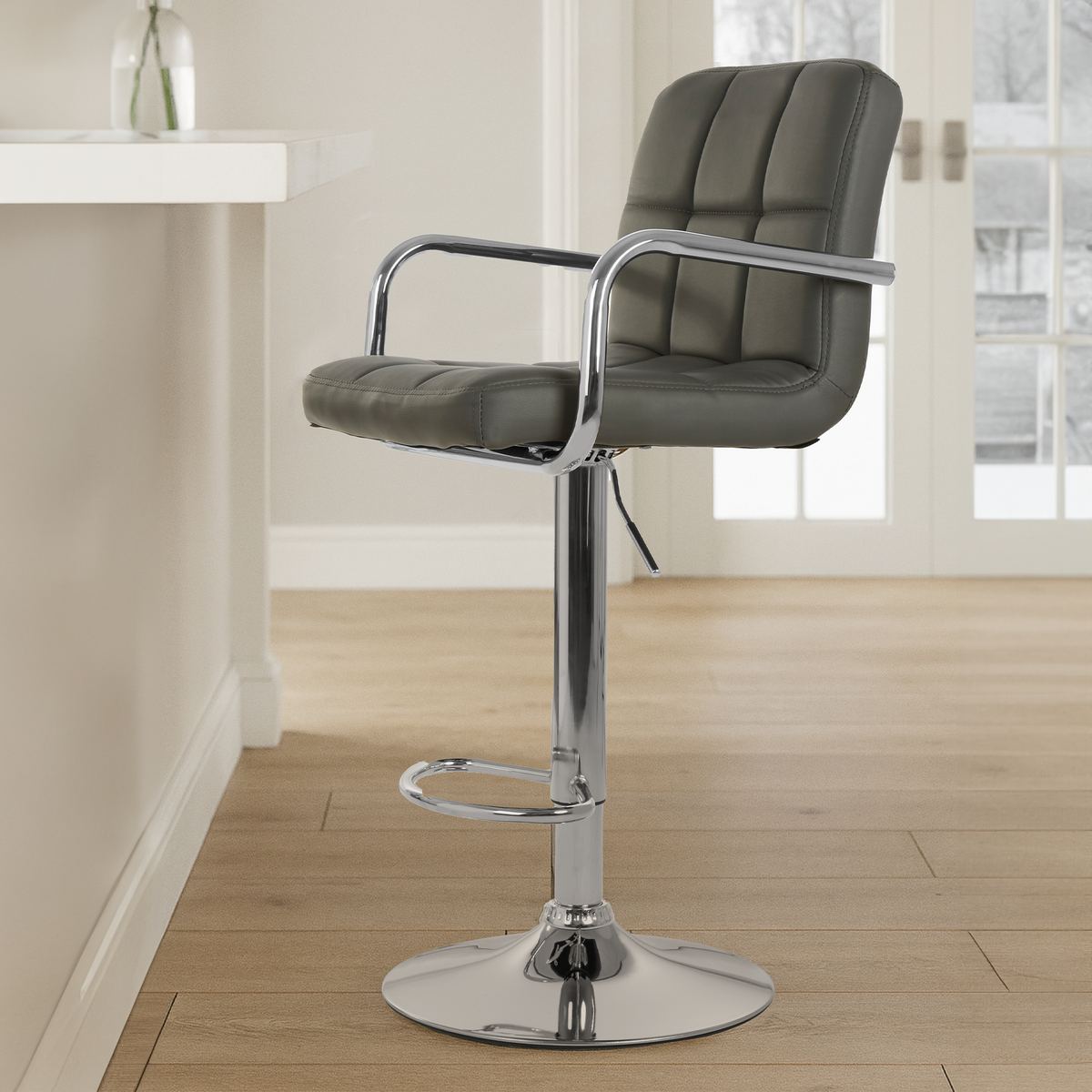 Starz Bar Chair | Grey Leather Effect Adjustable Bar Chair