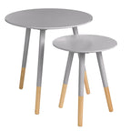 Viborg Side Table Set | Grey Pine Wood Set of 2 Round Side Tables