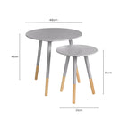 Viborg Side Table Set | Grey Pine Wood Set of 2 Round Side Tables