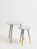 Viborg Side Table Set | Grey Pine Wood Set of 2 Round Side Tables