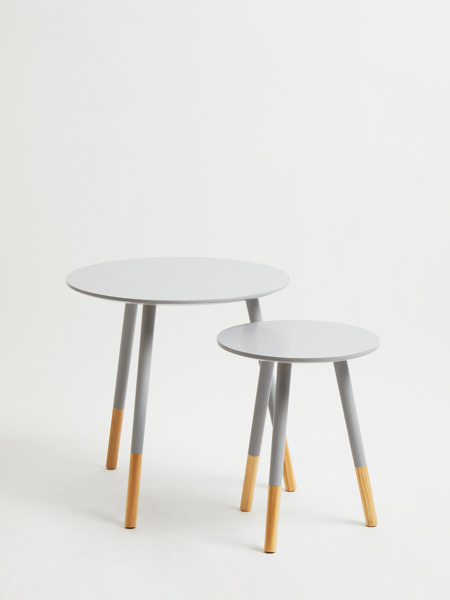 Viborg Side Table Set | Grey Pine Wood Set of 2 Round Side Tables