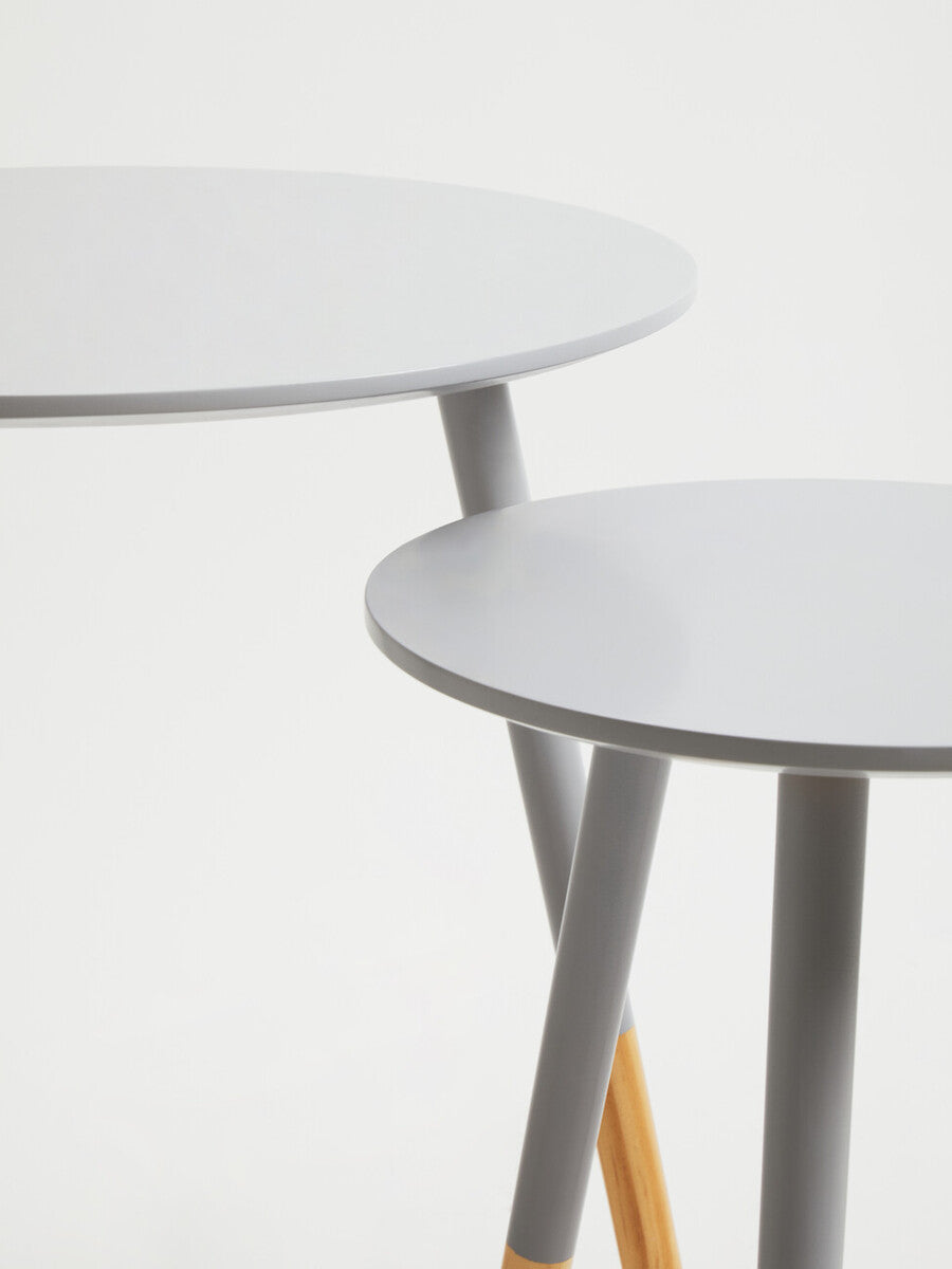 Viborg Side Table Set | Grey Pine Wood Set of 2 Round Side Tables