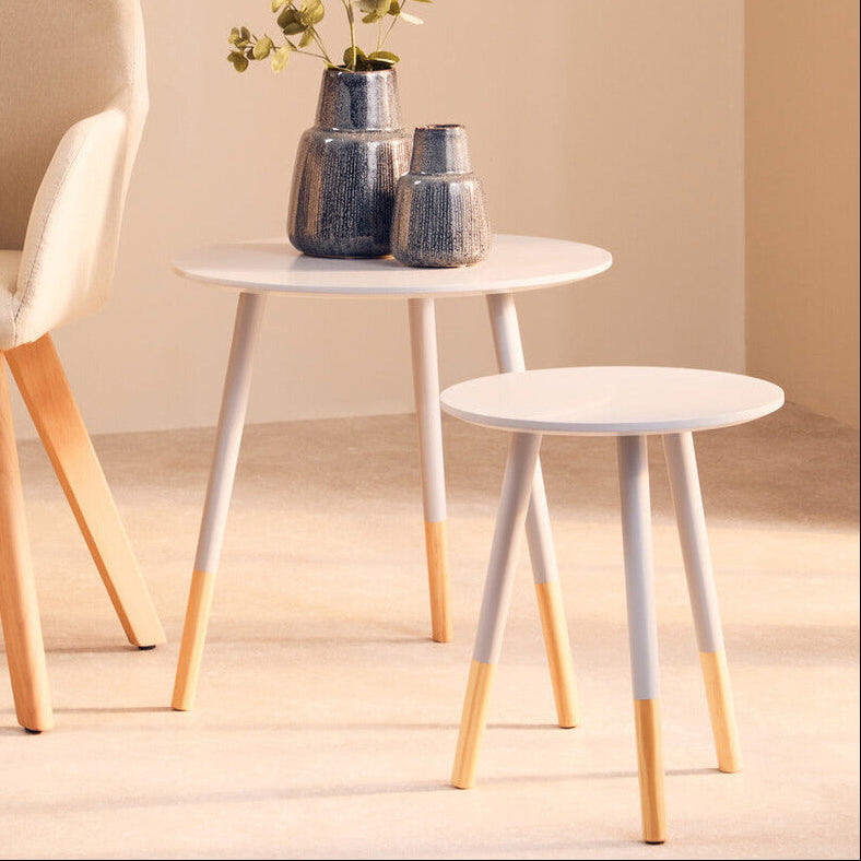 Viborg Side Table Set | Grey Pine Wood Set of 2 Round Side Tables