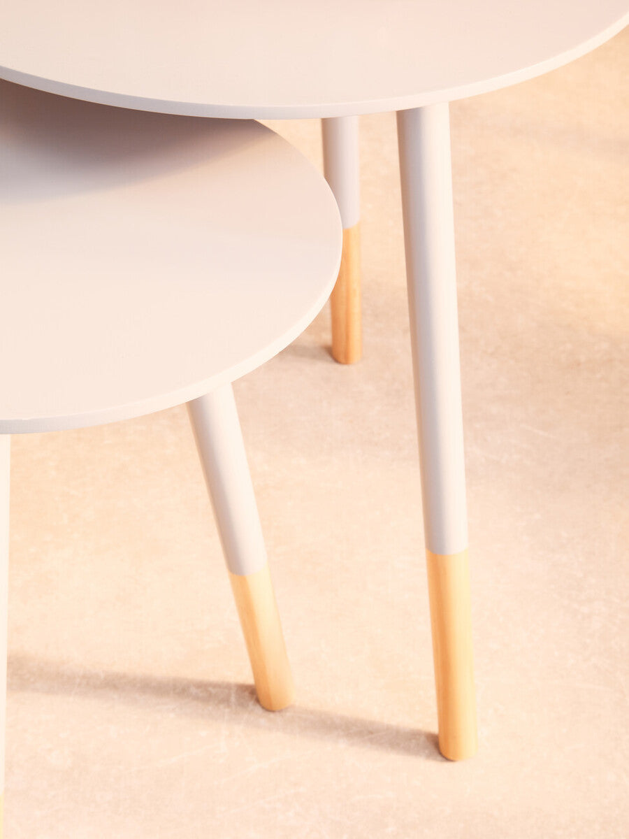 Viborg Side Table Set | Grey Pine Wood Set of 2 Round Side Tables