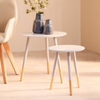 Viborg Side Table Set | Grey Pine Wood Set of 2 Round Side Tables