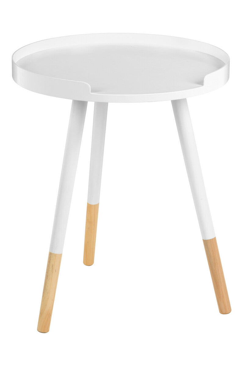 Viborg Side Table | White and Natural Pine Wood Small Round Side Table