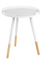 Viborg Side Table | White and Natural Pine Wood Small Round Side Table