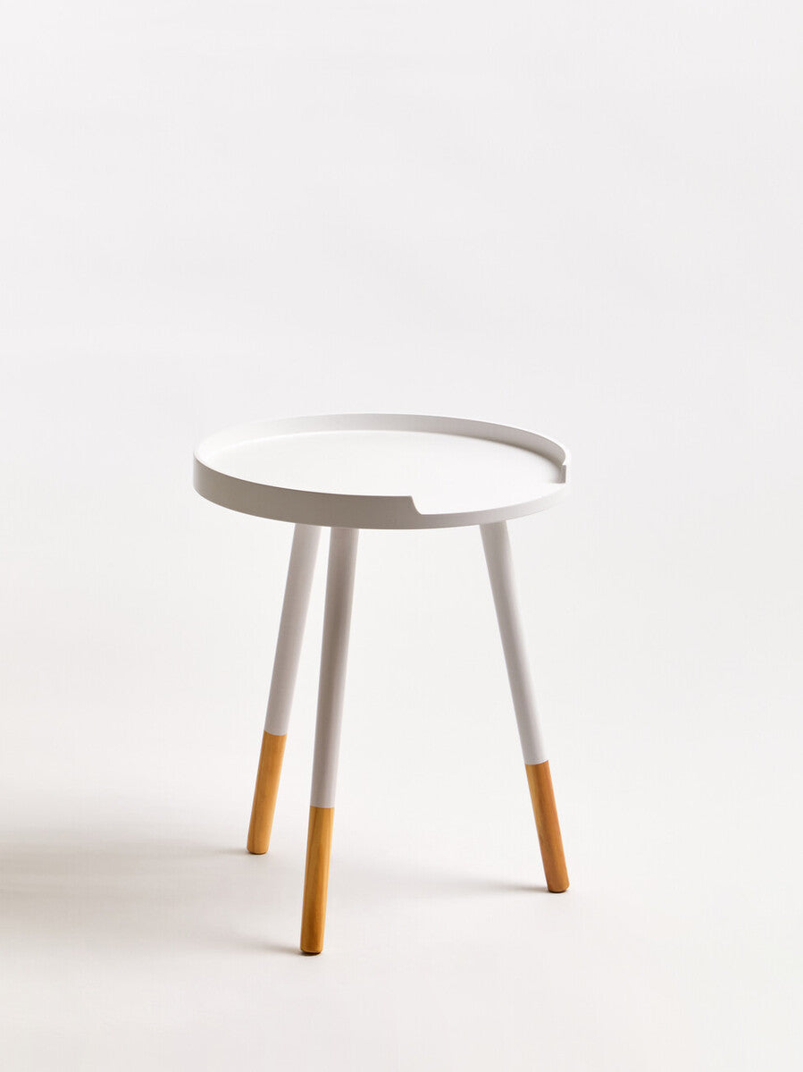 Viborg Side Table | White and Natural Pine Wood Small Round Side Table