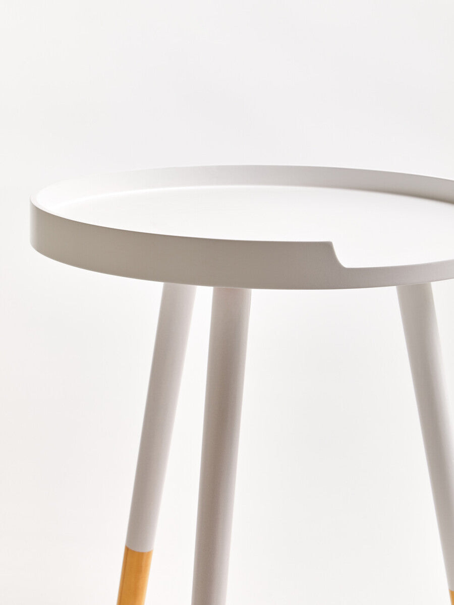 Viborg Side Table | White and Natural Pine Wood Small Round Side Table