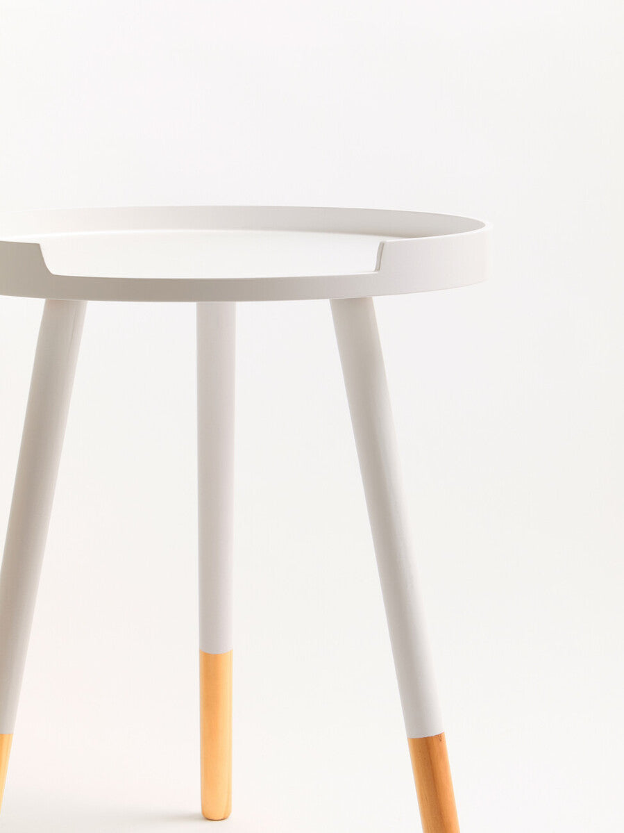 Viborg Side Table | White and Natural Pine Wood Small Round Side Table